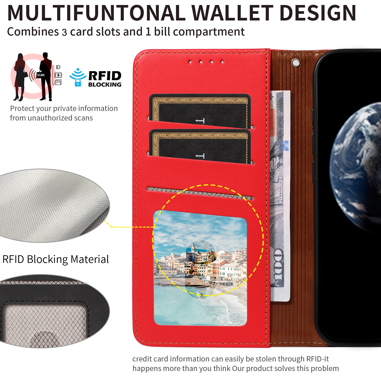 For Samsung Galaxy A16 4G / 5G Case RFID Blocking PU Leather Wallet Flip Phone Cover with Wrist Strap - Red For Samsung Galaxy A16 4G / 5G Case RFID Blocking PU Leather Wallet Flip Phone Cover with Wrist Strap - Red